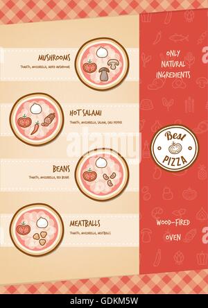 Menu Pizza avec différents ingrédients et saveurs Illustration de Vecteur