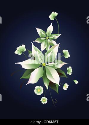 White poinsettia fleur sur fond bleu, carte de Noël Illustration de Vecteur