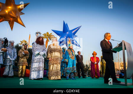 Xavier Trias, maire de Barcelone,recevoir les Trois Sages, soirée avant les trois sages, le port de Barcelone, Barcelone Banque D'Images