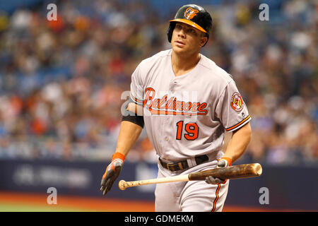 Saint Petersburg, Florida, USA. 17 juillet, 2016. Vous VRAGOVIC | fois.Baltimore Orioles premier but Chris Davis (19) frappe dehors balançant dans la première manche du match entre les Orioles de Baltimore et les Rays de Tampa Bay au Tropicana Field à Saint-Pétersbourg, en Floride, le dimanche, Juillet 17, 2016. © Vous Vragovic/Tampa Bay Times/ZUMA/Alamy Fil Live News Banque D'Images