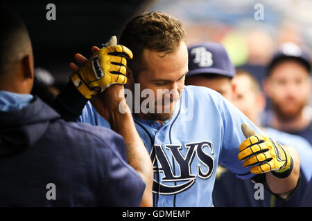 Saint Petersburg, Florida, USA. 17 juillet, 2016. Vous VRAGOVIC | fois.Rays de Tampa Bay de troisième but Evan Longoria (3) dans l'étang après sa deuxième home run du jeu dans la huitième manche du match entre les Orioles de Baltimore et les Rays de Tampa Bay au Tropicana Field à Saint-Pétersbourg, en Floride, le dimanche, Juillet 17, 2016. Les Rays de Tampa Bay battre les Orioles de Baltimore 5-2. © Vous Vragovic/Tampa Bay Times/ZUMA/Alamy Fil Live News Banque D'Images