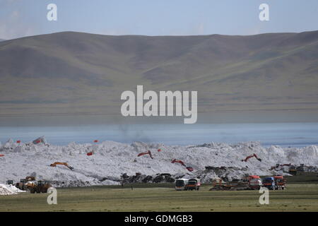 Lhassa. 20 juillet, 2016. Les sauveteurs travaillent sur le site de l'avalanche dans Dungru Village de Rutog Comté de la préfecture de Ngari, sud-ouest de la Chine, région autonome du Tibet, le 19 juillet 2016. À 600 mètres d'un passage de sauvetage avait été achevée le mercredi matin, mais aucun signe de vie n'a été détecté. Neuf personnes, enterré par la cascade ici le dimanche, ont été confirmés morts lundi. L'avalanche a été confirmé comme un glacier diapositive. Source : Xinhua/Alamy Live News Banque D'Images