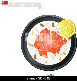 La cuisine de Tonga, Ota Ika ou matières premières traditionnelles Poisson mariné dans du jus de citron et le lait de coco. L'un des plus célèbre plat en Tong Illustration de Vecteur