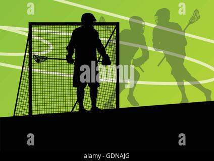 Joueurs de crosse sports actifs background illustration silhouettes Illustration de Vecteur