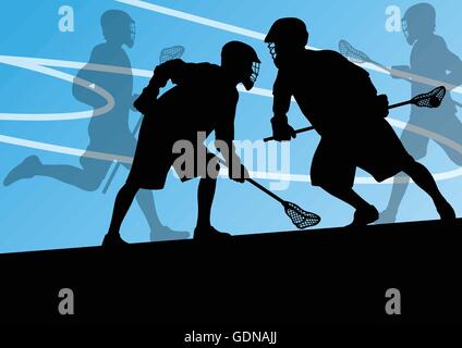 Joueurs de crosse sports actifs background illustration silhouettes Illustration de Vecteur