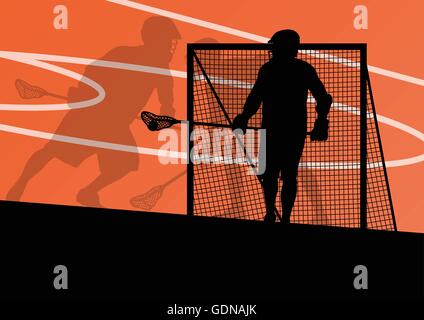 Joueurs de crosse sports actifs background illustration silhouettes Illustration de Vecteur