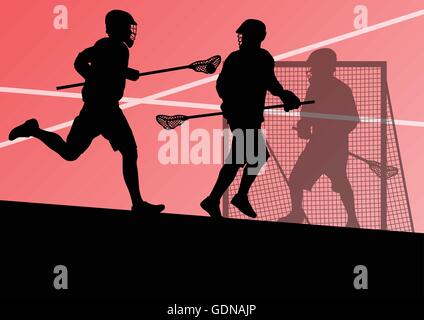 Joueurs de crosse sports actifs background illustration silhouettes Illustration de Vecteur