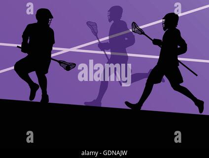 Joueurs de crosse sports actifs background illustration silhouettes Illustration de Vecteur