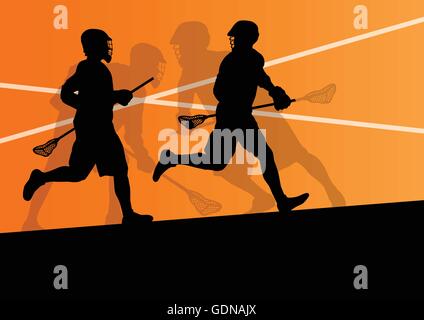 Joueurs de crosse sports actifs background illustration silhouettes Illustration de Vecteur