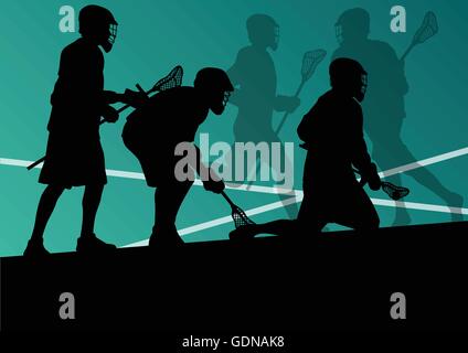 Joueurs de crosse sports actifs background illustration silhouettes Illustration de Vecteur