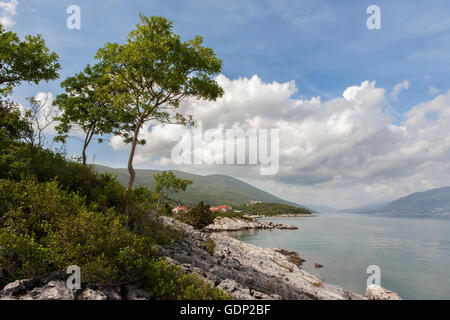 Au bord de l'eau à proximité du magnifique petit hameau de Bjelila sur les Bouches de Kotor (baie de Kotor), Monténégro Banque D'Images