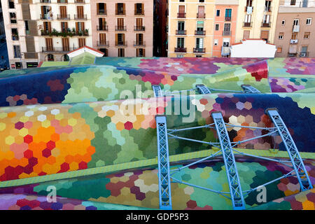 Toit du marché de Santa Caterina par Enric Miralles et Benedetta Tagliabue. Dans l'Avenue Francesc Cambó, Barcelone, Espagne Banque D'Images