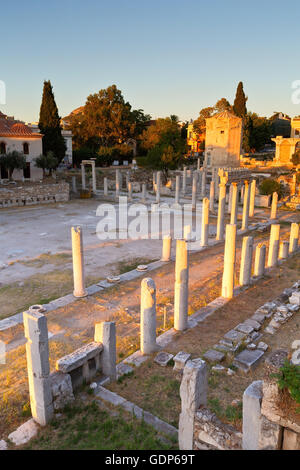 Vestiges de l'Agora romaine et la Tour des vents à Athènes, Grèce. Banque D'Images