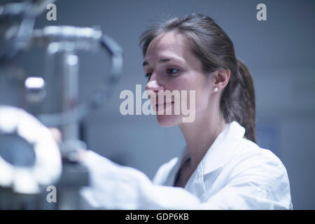 Travail scientifique avec microscope SEM Banque D'Images