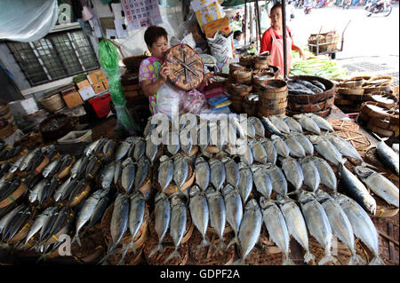 Poisson sur le marché Thewet Banglamphu dans dans la ville de Bangkok en Thaïlande en Southeastasia. Banque D'Images