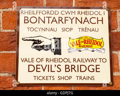 Vale de Rheidel railway signent à Aberystwyth Ceredigion Pays de Galles UK Banque D'Images