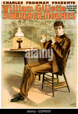 Sherlock Holmes' affiche pour un jeu adapté d'histoires par Sir Arthur Conan Doyle par William Gillette (1853-1937) qui a également joué le rôle-titre, de l'Garrick Theatre, New York City au cours de ses débuts à Broadway en 1899. Voir la description pour plus d'informations. Banque D'Images
