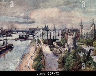 La tour de la Tower Bridge. Tour de Londres, vers 1900 Banque D'Images