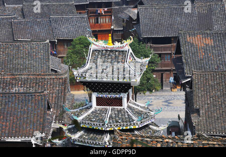 Plafond de la Tour du Tambour, Zhaoxing, Guizhou, Chine Banque D'Images