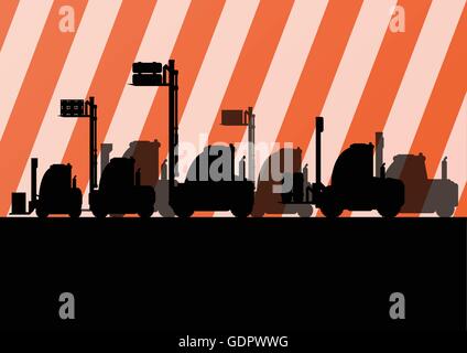 Chariot d'entrepôt machines chargeurs de fret modifiable détaillée collection illustration Silhouettes vecteur d'arrière-plan Illustration de Vecteur