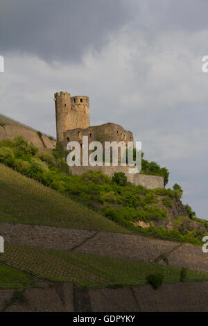 Le Château d'Ehrenfels, un château en ruine au-dessus des gorges du Rhin près de Rudesheim, Allemagne, Banque D'Images