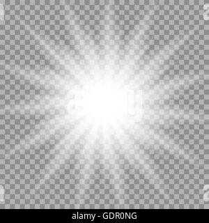 Effet de lumière irisée blanc star design. Arrière-plan transparent brillant vecteur rayons. Transparent lumineux glowing étoiles scintillantes Illustration de Vecteur