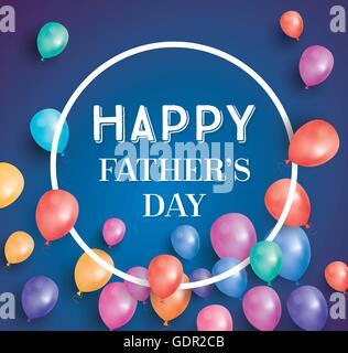 Carte fête des pères heureux avec ballons et cadre blanc. Vector illustration. Happy Father's Day poster with copy space. Illustration de Vecteur