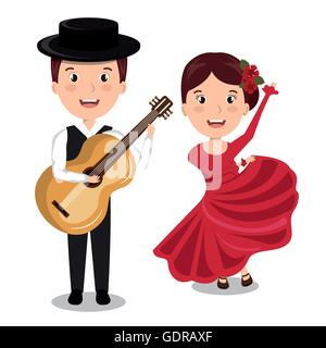 Musicien de flamenco avec la danseuse conception icône isolé Illustration de Vecteur