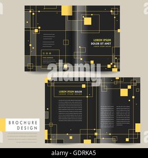 Bi-fold moderne design Modèle de brochure avec éléments carrés Illustration de Vecteur