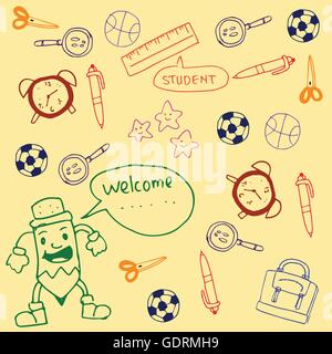 Pour les enfants de l'école doodles tools Illustration de Vecteur