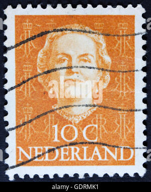 Pays-bas - circa 1949 : timbre imprimé aux Pays-Bas, spectacles portrait de la Reine Whilhelmina, monogramme et la couronne sans insc Banque D'Images