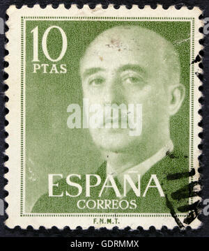 Espagne - VERS 1955 : un timbre imprimé en Espagne montre Portrait du Général Francisco Franco (1892-1975), vers 1955 Banque D'Images