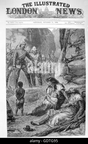 Un INCIDENT DANS LA GUERRE EN AFGHANISTAN Le couvercle avant de l'Illustrated London News le 16 octobre 1880 montrant un officier britannique interdisant à ses hommes de tirer une chasse Afghans blessés être réconforté par sa femme pendant la Deuxième Guerre Anglo-afghane (1878-81) Banque D'Images