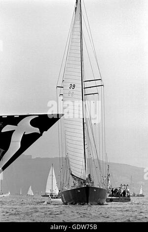 Nouvelles photos d'AJAX. 1976. PLYMOUTH, en Angleterre. - - OSTAR (L-R) Les imposants ARCS DE CLUB MEDITERRANNEE SKIPPÉ PAR ALAIN COLAS planent sur ITT OCEANIC YVON FAUCONNIER COMME LES DEUX MANOUEVER GÉANT DISPONIBLES POUR LE DÉBUT DE LA COURSE transatlantique en solitaire. PHOTO:JONATHAN EASTLAND/AJAX. REF:2760506/29 Banque D'Images