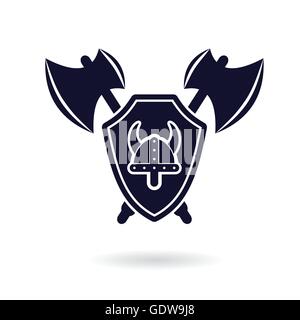 Casque viking shield swords logo protection résumé vector illustration Illustration de Vecteur