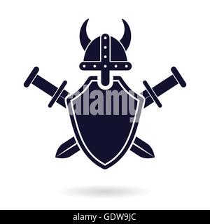 Viking Shield et épées croisées protection sécurité résumé logo vector illustration Illustration de Vecteur