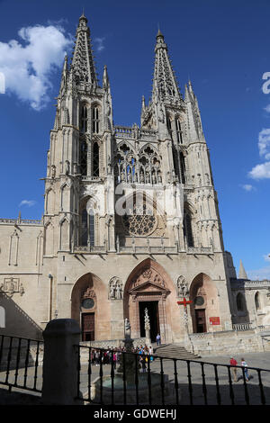 L'Espagne. Burgos. Cathédrale de Saint Mary. De style gothique. Façade de Saint Mary. Banque D'Images