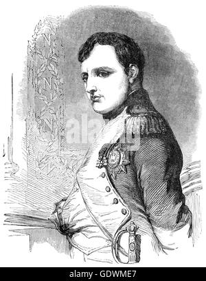 Napoléon Bonaparte (1769 - 1821) était un militaire français et dirigeant politique qui a pris de l'importance au cours de la Révolution française et a mené plusieurs campagnes réussies durant les guerres révolutionnaires. Comme Napoléon Ier, il fut empereur des Français de 1804 jusqu'en 1814, et de nouveau en 1815. Banque D'Images