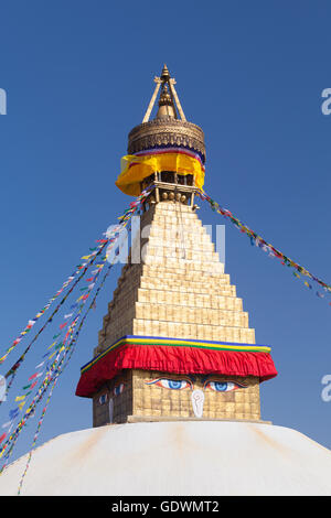 Stupa de Boudhanath, yeux Détail, Katmandou, Népal Banque D'Images