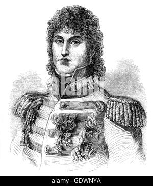 Général Joachim-Napoléon Murat (1767 - 1815) était un maréchal de France et Amiral de France sous le règne de Napoléon. Il a été aussi le 1er prince Murat, Grand-duc de Berg de 1806 à 1808, et Roi de Naples de 1808 à 1815. Il a reçu ses titres dans la partie en étant Napoléon le beau-frère par le mariage de sa plus jeune sœur, Caroline Bonaparte, ainsi que le mérite personnel. Banque D'Images