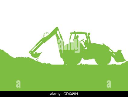 Chargeur pelle creuser au site de construction industrielle vector background illustration concept carte écologie Illustration de Vecteur