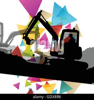 Site de construction et les excavateurs excavateurs avec des tracteurs et des bulldozers en chantier abstract background illustration vecteur v Illustration de Vecteur
