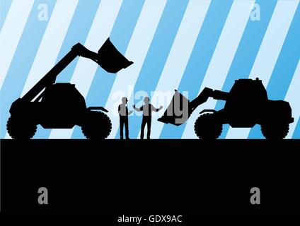 Tracteurs pelle silhouettes illustration détaillée dans la construction de l'exploitation minière du site vecteur d'arrière-plan Illustration de Vecteur