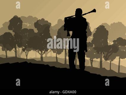 Cornemuse écossaise paysage silhouette vector background concept pour poster Illustration de Vecteur