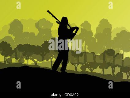 Cornemuse écossaise paysage silhouette vector background concept pour poster Illustration de Vecteur