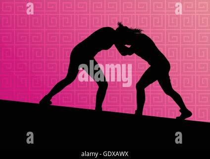 Romain grec les jeunes femmes actives de lutte sport silhouettes vector abstract background illustration Illustration de Vecteur