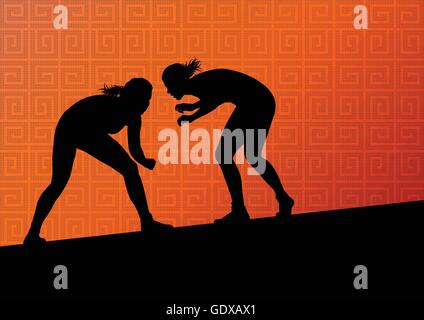Romain grec les jeunes femmes actives de lutte sport silhouettes vector abstract background illustration Illustration de Vecteur