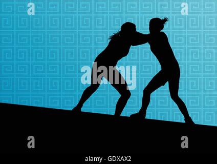 Romain grec les jeunes femmes actives de lutte sport silhouettes vector abstract background illustration Illustration de Vecteur