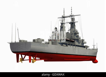 American Navire de guerre moderne sur fond blanc Banque D'Images