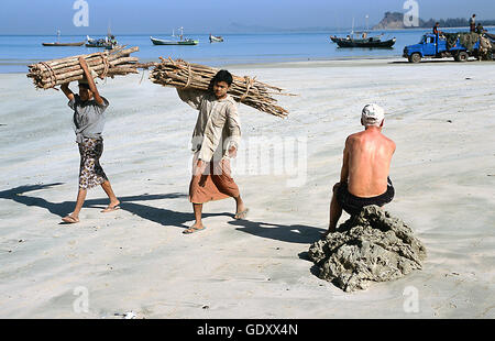 Le Myanmar. Thandwe. L'année 2008. Bois de chauffage Banque D'Images